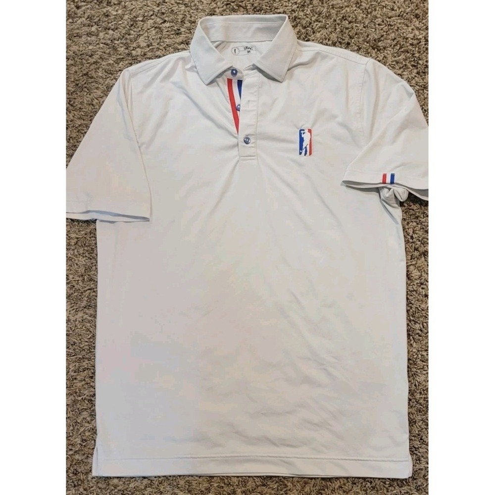 U SUCK AT GOLF MENS GRAY/OFF WHITE SHORT SLEEVE POLO SIZE MEDIUM